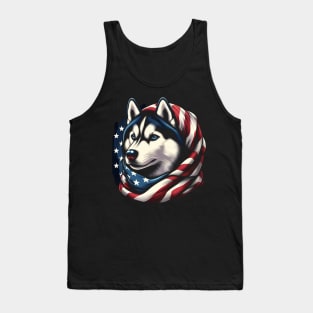 Siberian Husky Dog, Patriotic America Bandana, USA Tank Top